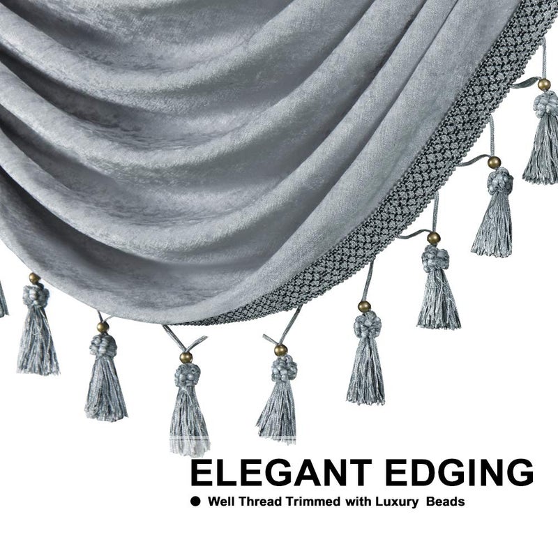 ELKCA Thick Chenille Waterfall Swag Valances for Living Room Silver Grey Valance Curtains for Kitchenï¼ŒPack of 4 (Silver Grey, 30" W x 22" L) - Image 3